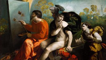 Dosso Dossi, Giove pittore di farfalle, Mercurio e la Virtù